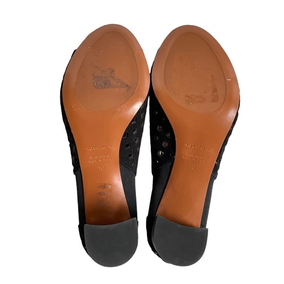 Aquatalia Shari Perforated Open Toe Suede Boots Size 10 Black Block Heel - Picture 8 of 10